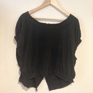 Pilcro Anthropologie Cross Back, Black Cotton Slouchy Relaxed Fit Boho Tee, Sz L